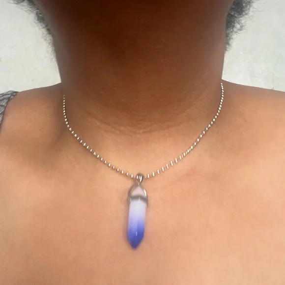 Hand Crafted Blue Ombre Faux Bullet Crystal Pendant w Ball Chain Unisex Handmade - Picture 3 of 3